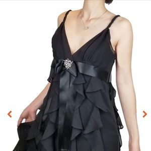 BCBGMAXAZRIA Flowy Cocktail Dress with Front Crystal Tie